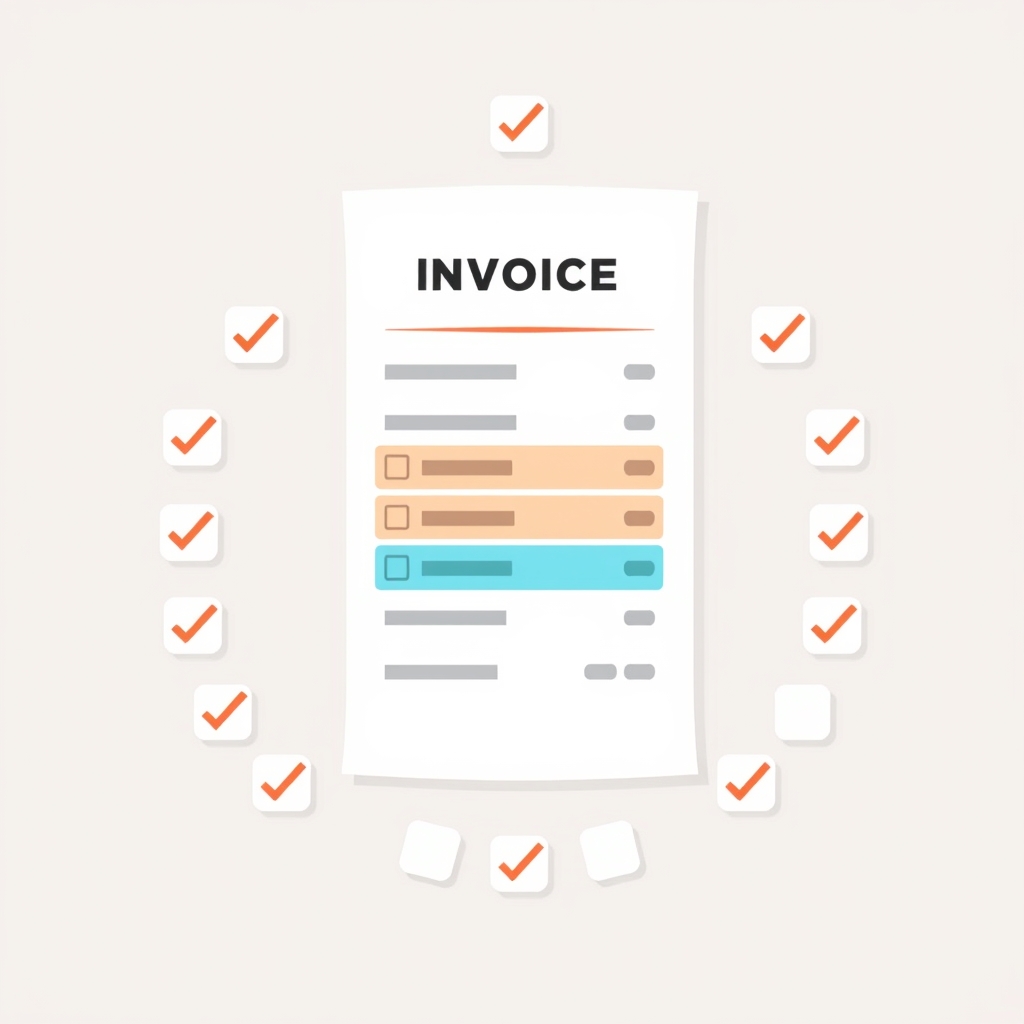 Flat illustration of a minimal monthly invoice showing two paid lines among many free-tier items, representing an AI automation stack total cost under ten