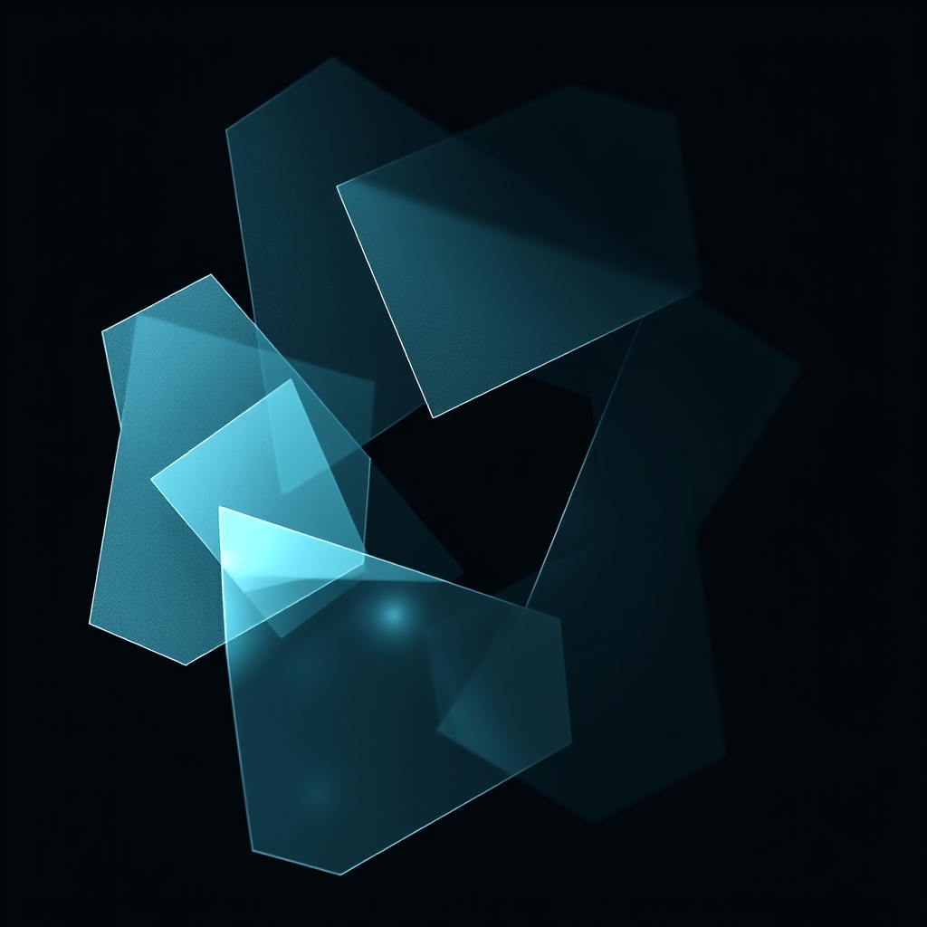 Translucent interlocking shapes in cool light, representing the structured process of updating n8n and Make.com Gemini API nodes