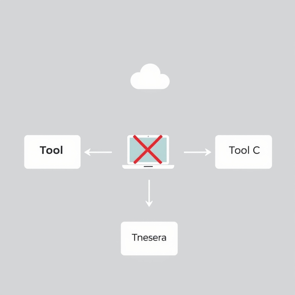 Flat diagram comparing three local LLM tools connecting to a laptop with no internet cloud, illustrating offline AI model running for solopreneurs