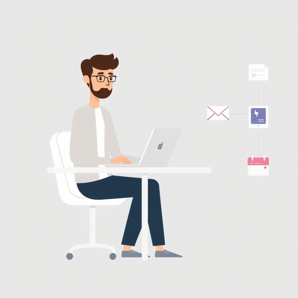 Solopreneur sitting at a laptop with an automated AI lead follow-up pipeline showing form submission, instant trigger, email, and calendar booking