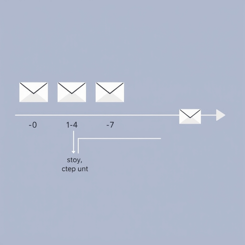 Three-email AI follow-up sequence timeline showing Day 0 instant reply, Day 2 value email, Day 7 soft close, with an automatic stop condition on lead reply